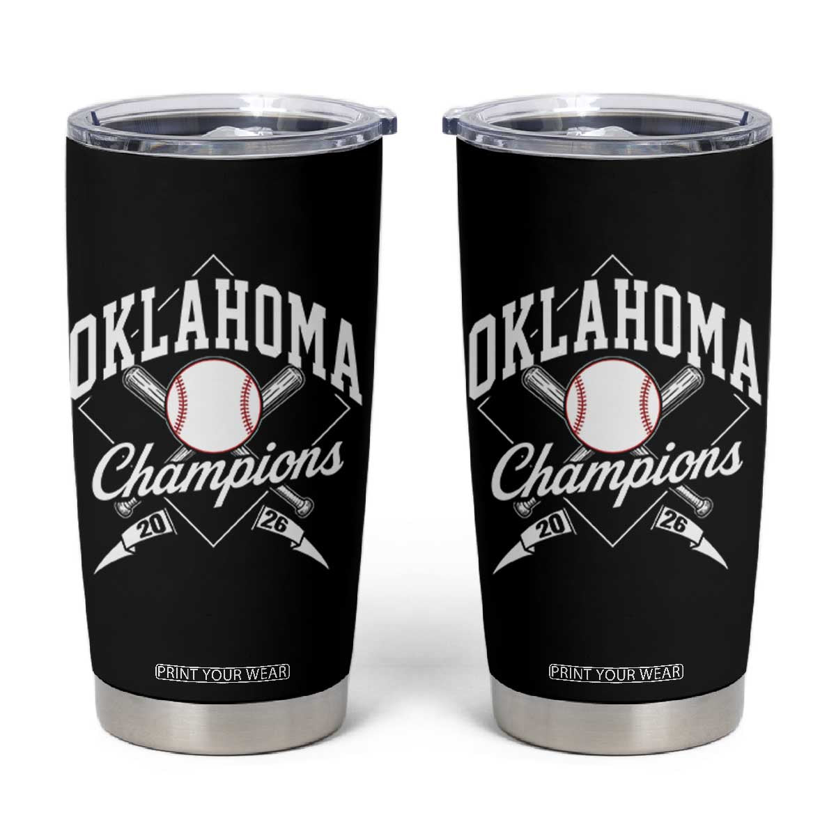 Oklahoma Champions 2026 Tumbler Cup Baseball Diamond Pennant Flag Graphic TS11 Black Print Your Wear