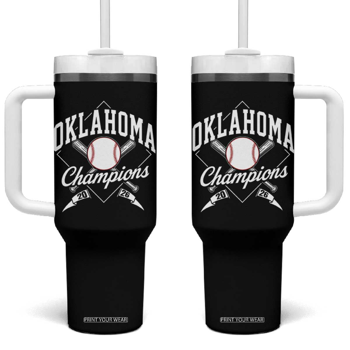 Oklahoma Champions 2026 Tumbler With Handle Baseball Diamond Pennant Flag Graphic TS11 One Size: 40 oz Black Print Your Wear