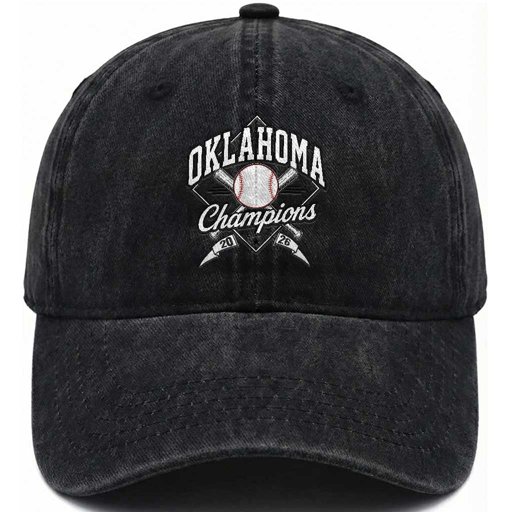 Oklahoma Champions 2026 Washed Cotton Baseball Cap Baseball Diamond Pennant Flag Graphic TS11 Print Your Wear