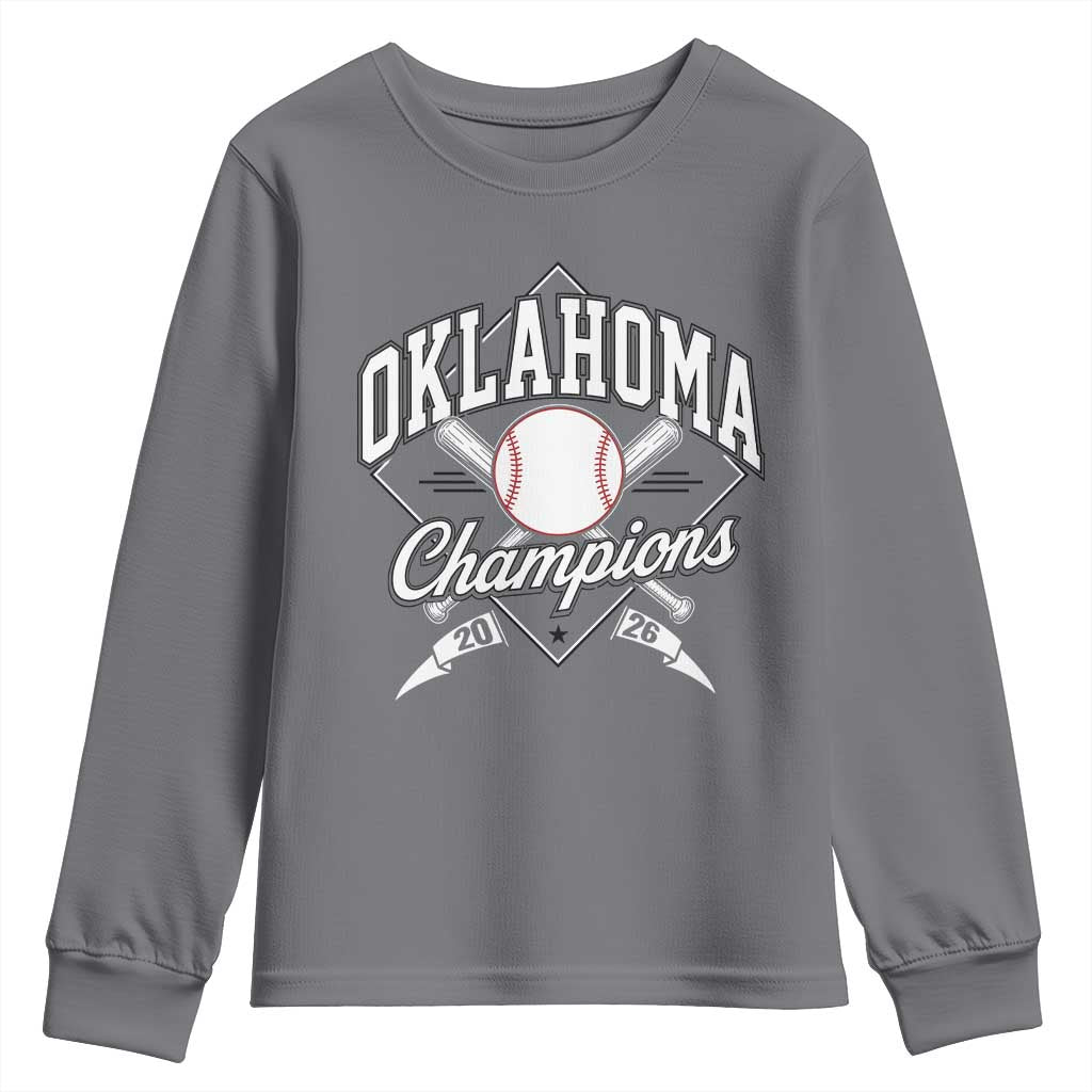 Oklahoma Champions 2026 Youth Sweatshirt Baseball Pennant Flag Graphic TS11 Charcoal Print Your Wear