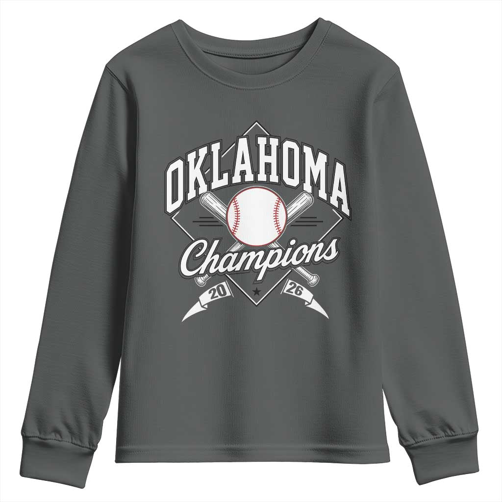 Oklahoma Champions 2026 Youth Sweatshirt Baseball Pennant Flag Graphic TS11 Dark Heather Print Your Wear