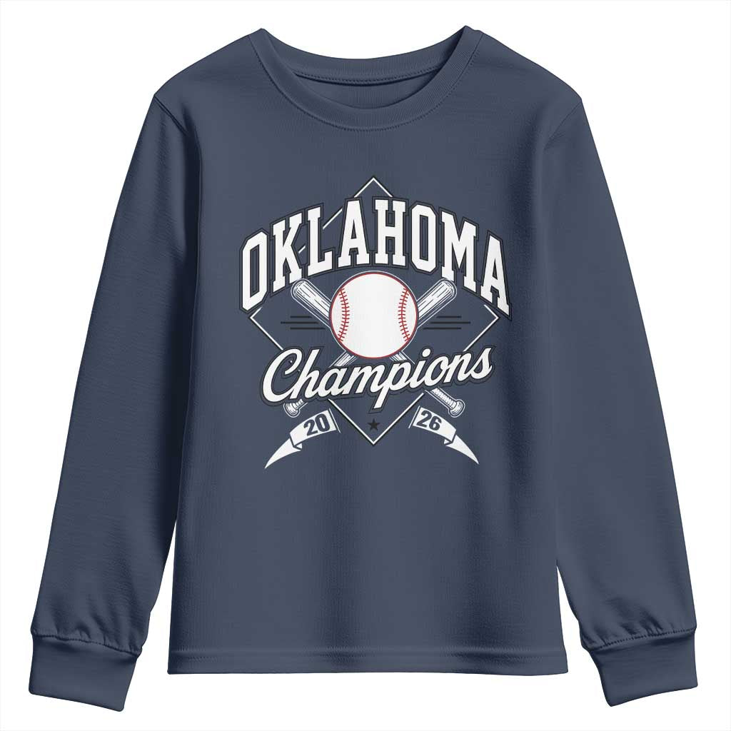 Oklahoma Champions 2026 Youth Sweatshirt Baseball Pennant Flag Graphic TS11 Navy Print Your Wear