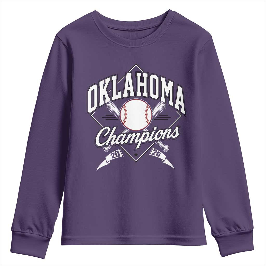 Oklahoma Champions 2026 Youth Sweatshirt Baseball Pennant Flag Graphic TS11 Purple Print Your Wear