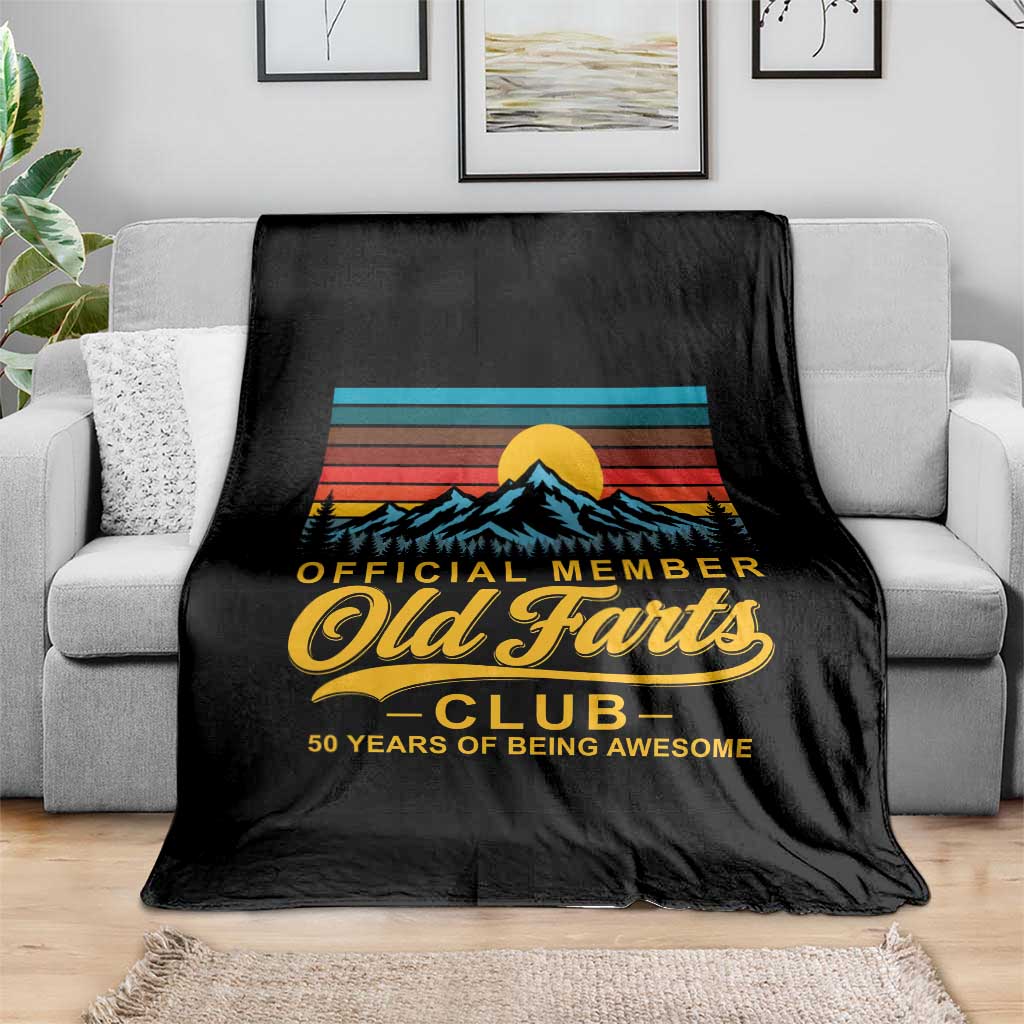 50th Birthday Official Member Old Fart Club Throw Blanket 50 Years of Being Awesome Funny Fart Joke Retro