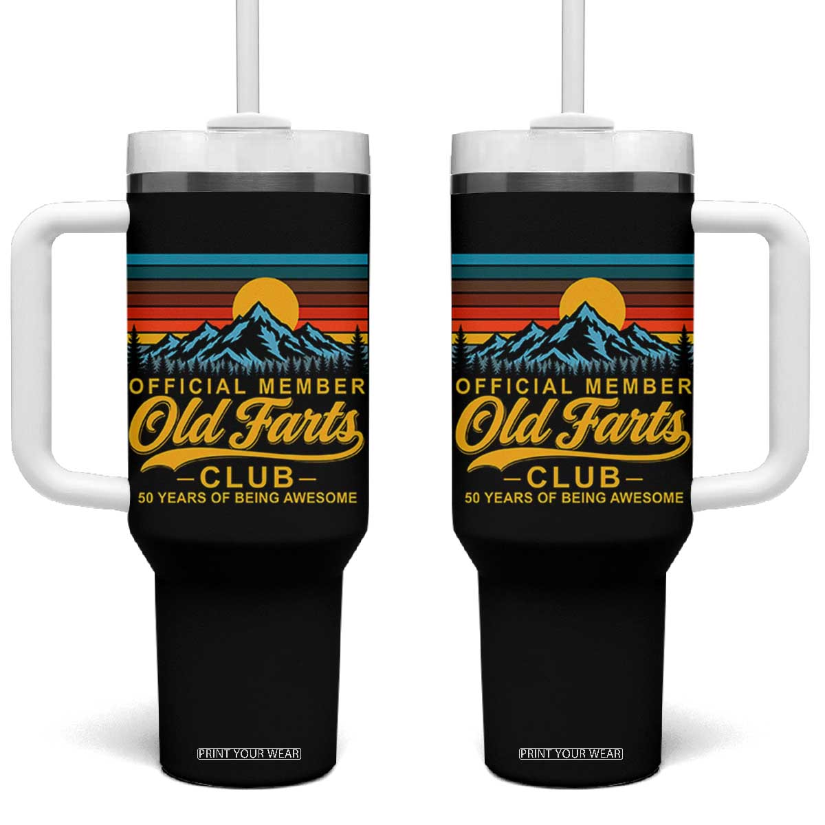 50th Birthday Official Member Old Fart Club Tumbler With Handle 50 Years of Being Awesome Funny Fart Joke Retro TS11 One Size: 40 oz Black Print Your Wear