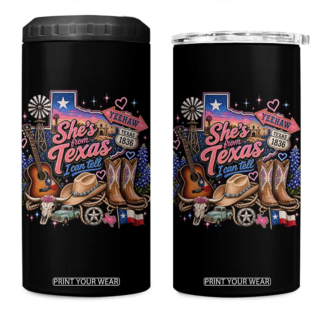 She Is From Texas I Can Tell 4 in 1 Can Cooler Tumbler Texas Girl Pride TS11 One Size: 16 oz Black Print Your Wear