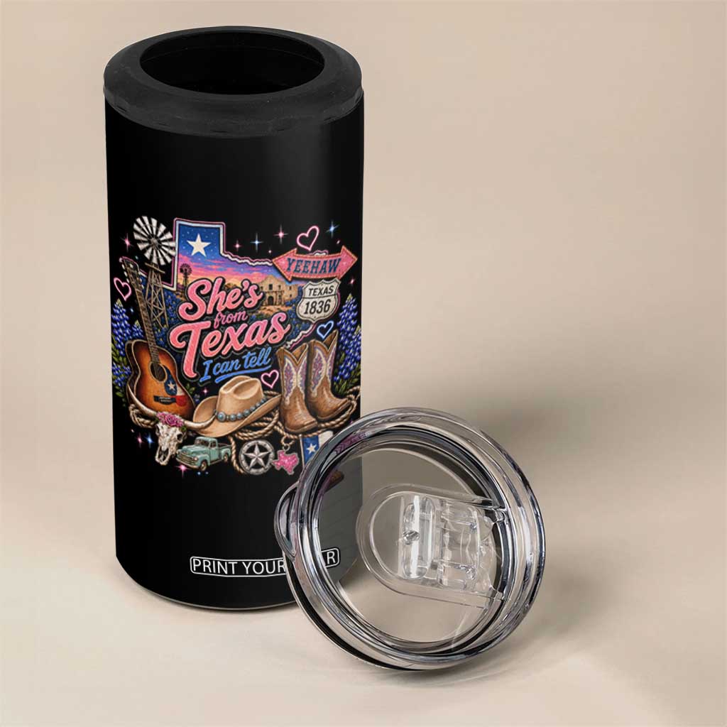 She Is From Texas I Can Tell 4 in 1 Can Cooler Tumbler Texas Girl Pride