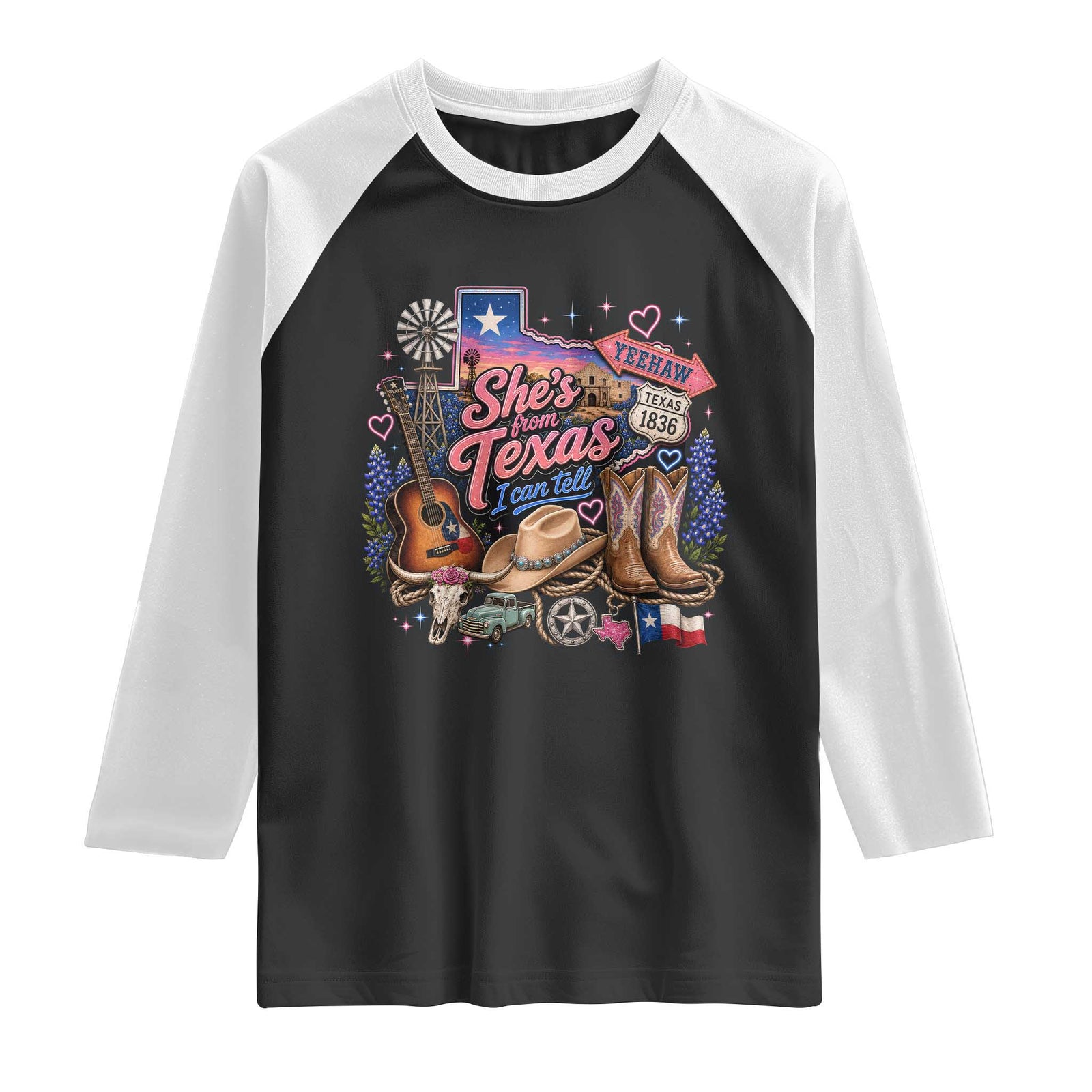 She Is From Texas I Can Tell Raglan Shirt Texas Girl Pride TS11 Black White Print Your Wear