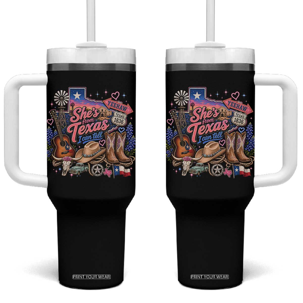 She Is From Texas I Can Tell Tumbler With Handle Texas Girl Pride TS11 One Size: 40 oz Black Print Your Wear