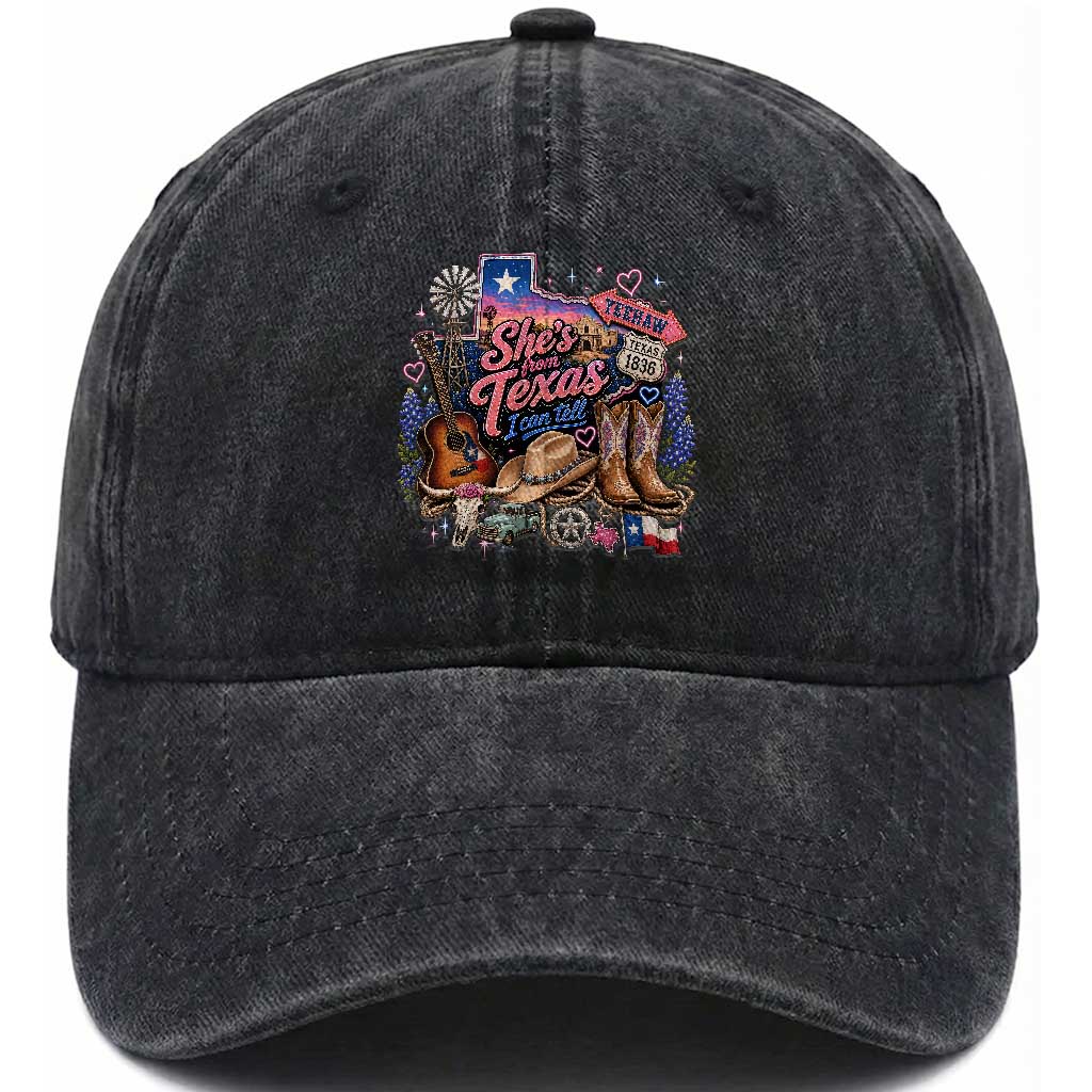 She Is From Texas I Can Tell Washed Cotton Baseball Cap Texas Girl Pride TS11 Print Your Wear
