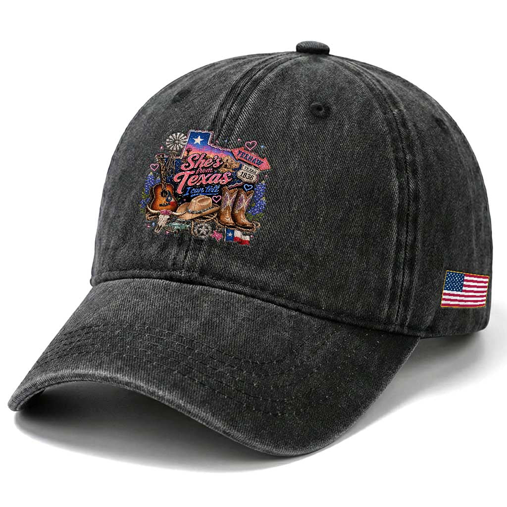 She Is From Texas I Can Tell Washed Cotton Baseball Cap Texas Girl Pride