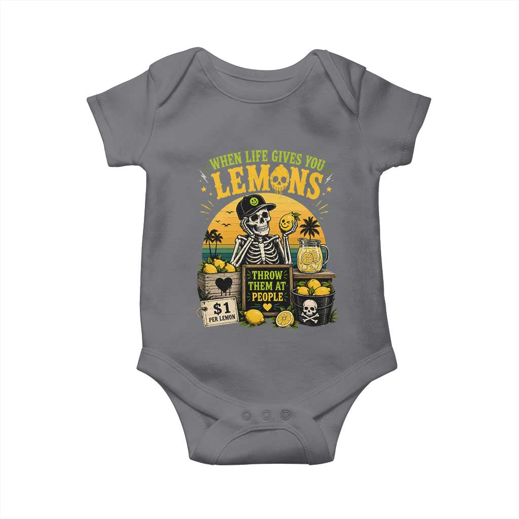 When Life Gives You Lemons Throw Them At People Baby Onesie Skeleton Lemon Jokes TS11 Charcoal Print Your Wear