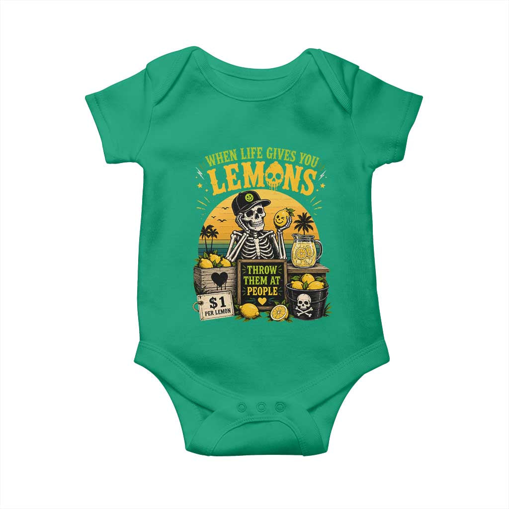 When Life Gives You Lemons Throw Them At People Baby Onesie Skeleton Lemon Jokes TS11 Irish Green Print Your Wear