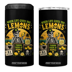When Life Gives You Lemons Throw Them At People 4 in 1 Can Cooler Tumbler Skeleton Lemon Jokes