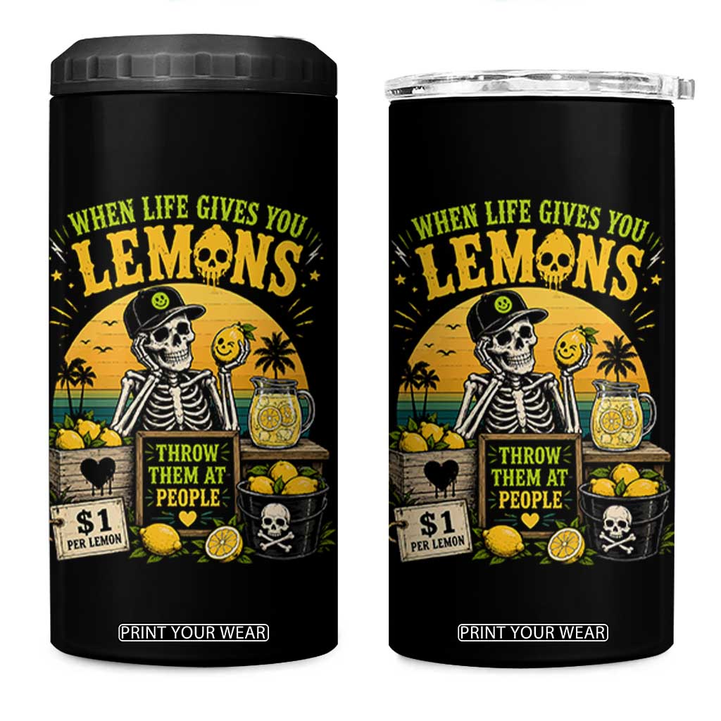 When Life Gives You Lemons Throw Them At People 4 in 1 Can Cooler Tumbler Skeleton Lemon Jokes TS11 One Size: 16 oz Black Print Your Wear