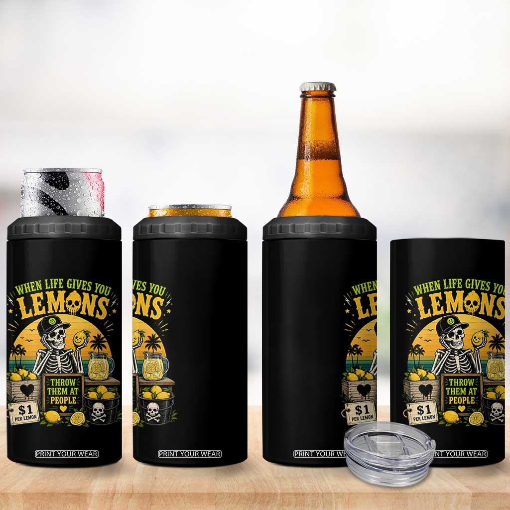 When Life Gives You Lemons Throw Them At People 4 in 1 Can Cooler Tumbler Skeleton Lemon Jokes