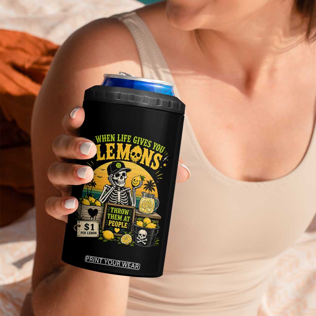 When Life Gives You Lemons Throw Them At People 4 in 1 Can Cooler Tumbler Skeleton Lemon Jokes