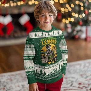 When Life Gives You Lemons Throw Them At People Ugly Christmas Sweater Skeleton Lemon Jokes TS11 Forest Green Beige Print Your Wear