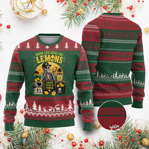 When Life Gives You Lemons Throw Them At People Ugly Christmas Sweater Skeleton Lemon Jokes TS11 Red Green Print Your Wear