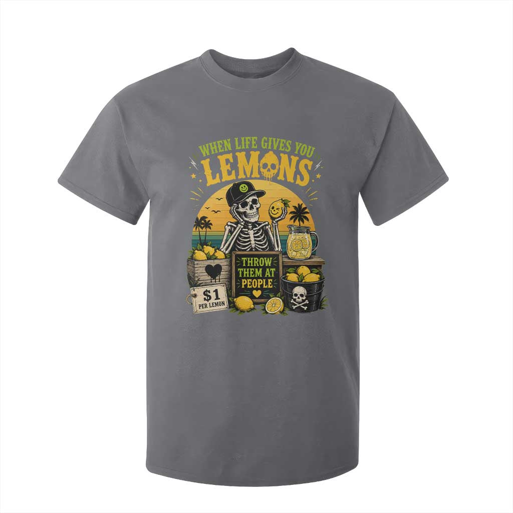 When Life Gives You Lemons Throw Them At People T Shirt For Kid Skeleton Lemon Jokes TS11 Charcoal Print Your Wear
