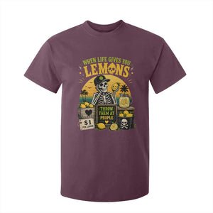 When Life Gives You Lemons Throw Them At People T Shirt For Kid Skeleton Lemon Jokes TS11 Maroon Print Your Wear