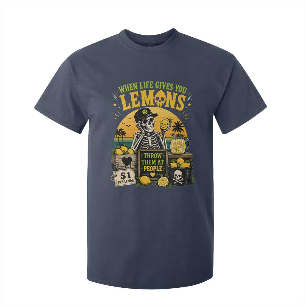 When Life Gives You Lemons Throw Them At People T Shirt For Kid Skeleton Lemon Jokes TS11 Navy Print Your Wear