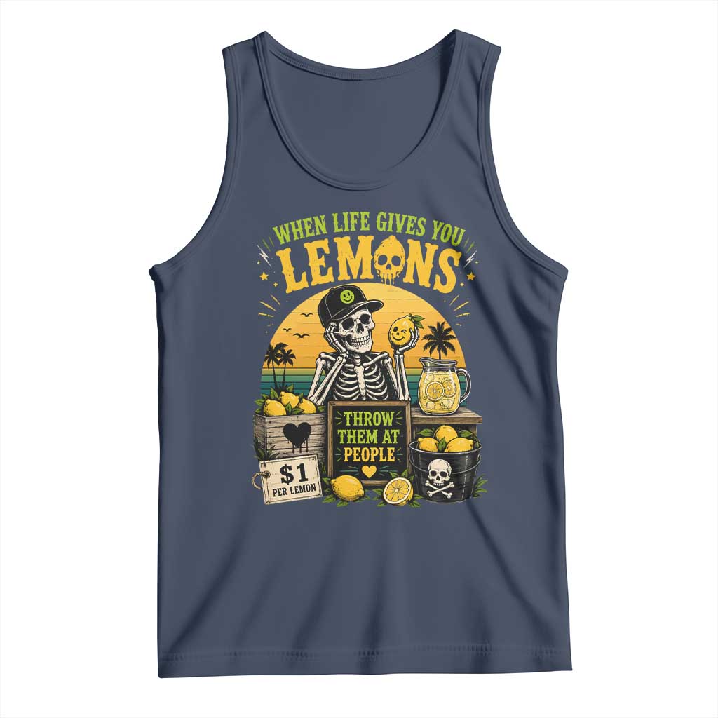 When Life Gives You Lemons Throw Them At People Tank Top Skeleton Lemon Jokes TS11 Navy Print Your Wear