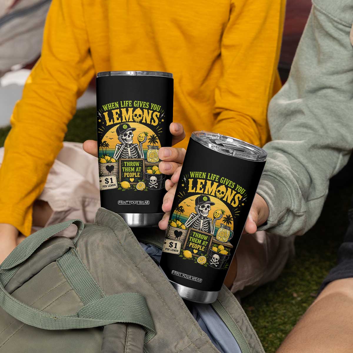 When Life Gives You Lemons Throw Them At People Tumbler Cup Skeleton Lemon Jokes