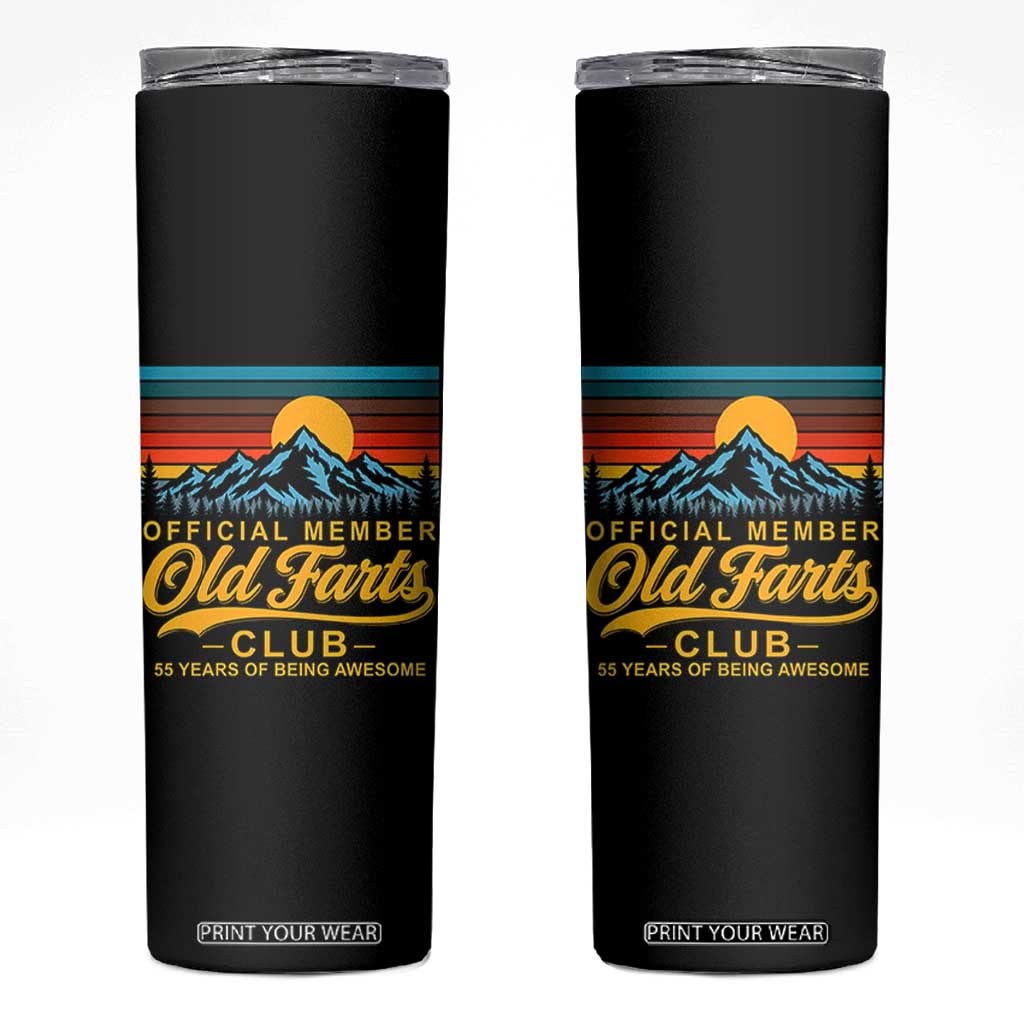 55th Birthday Official Member Old Fart Club Skinny Tumbler 55 Years of Being Awesome Funny Fart Joke Retro TS11 Black Print Your Wear
