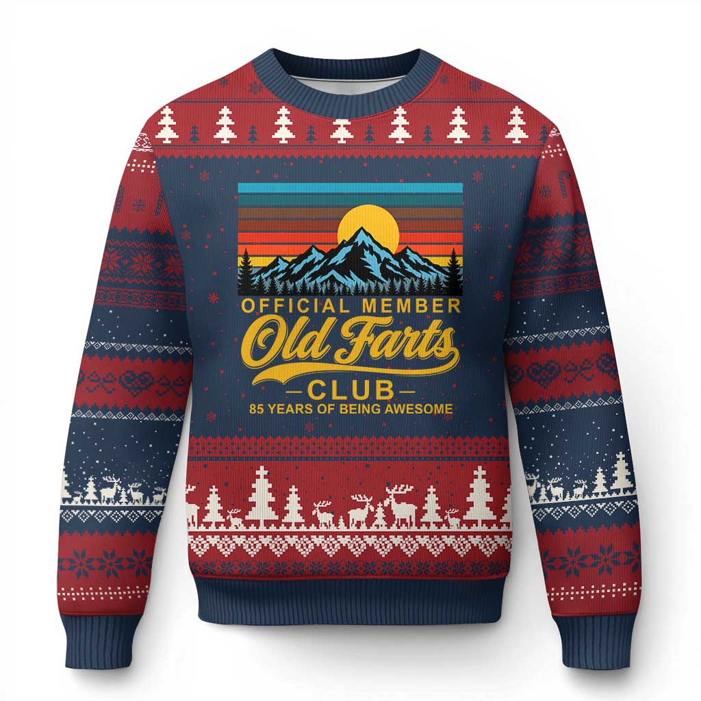 85th Birthday Official Member Old Fart Club Ugly Christmas Sweater 85 Years of Being Awesome Funny Fart Joke Retro TS11 Navy Red Print Your Wear