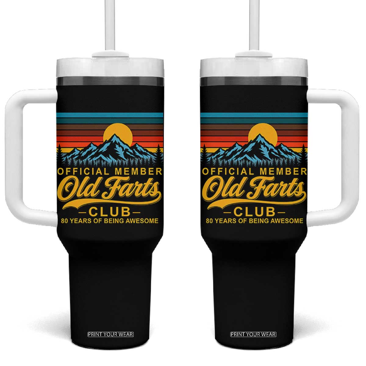80th Birthday Official Member Old Fart Club Tumbler With Handle 80 Years of Being Awesome Funny Fart Joke Retro TS11 One Size: 40 oz Black Print Your Wear