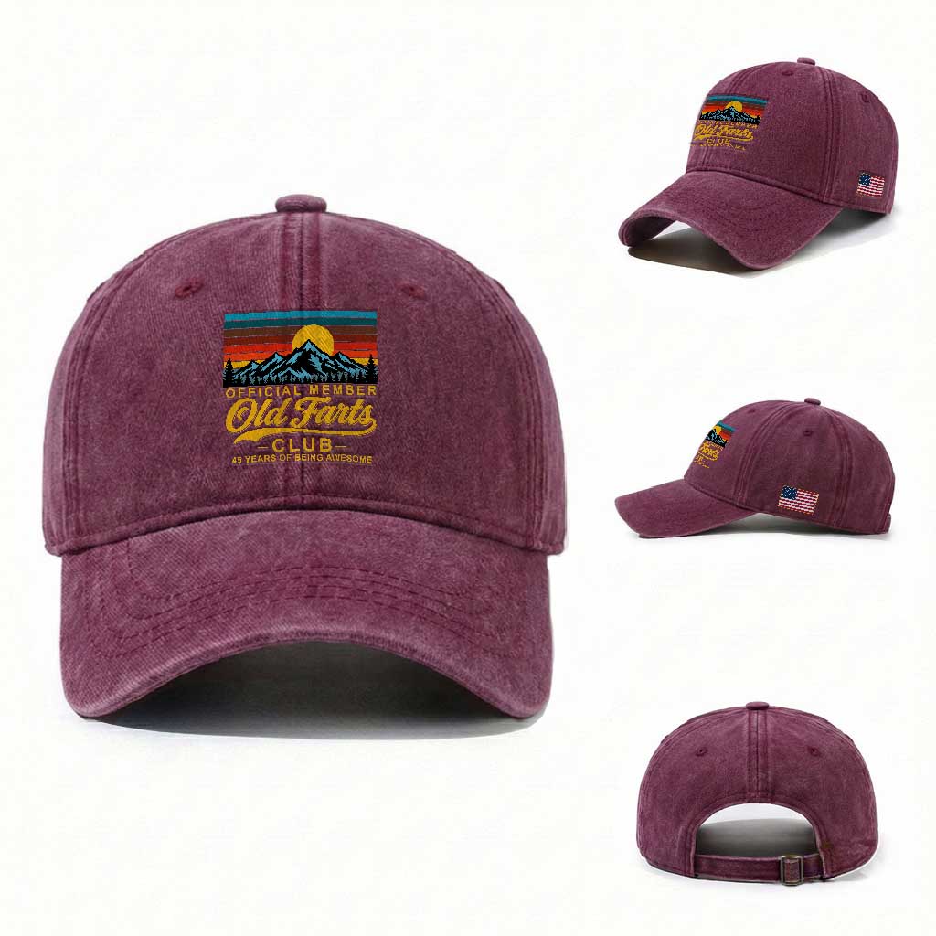 45th Birthday Official Member Old Fart Club Washed Cotton Baseball Cap 45 Years of Being Awesome Funny Fart Joke Retro