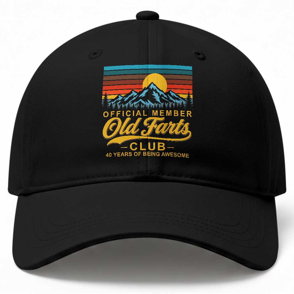 40th Birthday Official Member Old Fart Club Baseball Cap 40 Years of Being Awesome Funny Fart Joke Retro