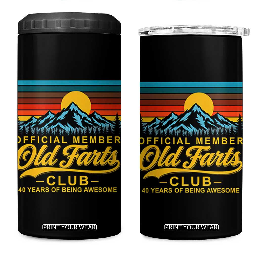 40th Birthday Official Member Old Fart Club 4 in 1 Can Cooler Tumbler 40 Years of Being Awesome Funny Fart Joke Retro TS11 One Size: 16 oz Black Print Your Wear