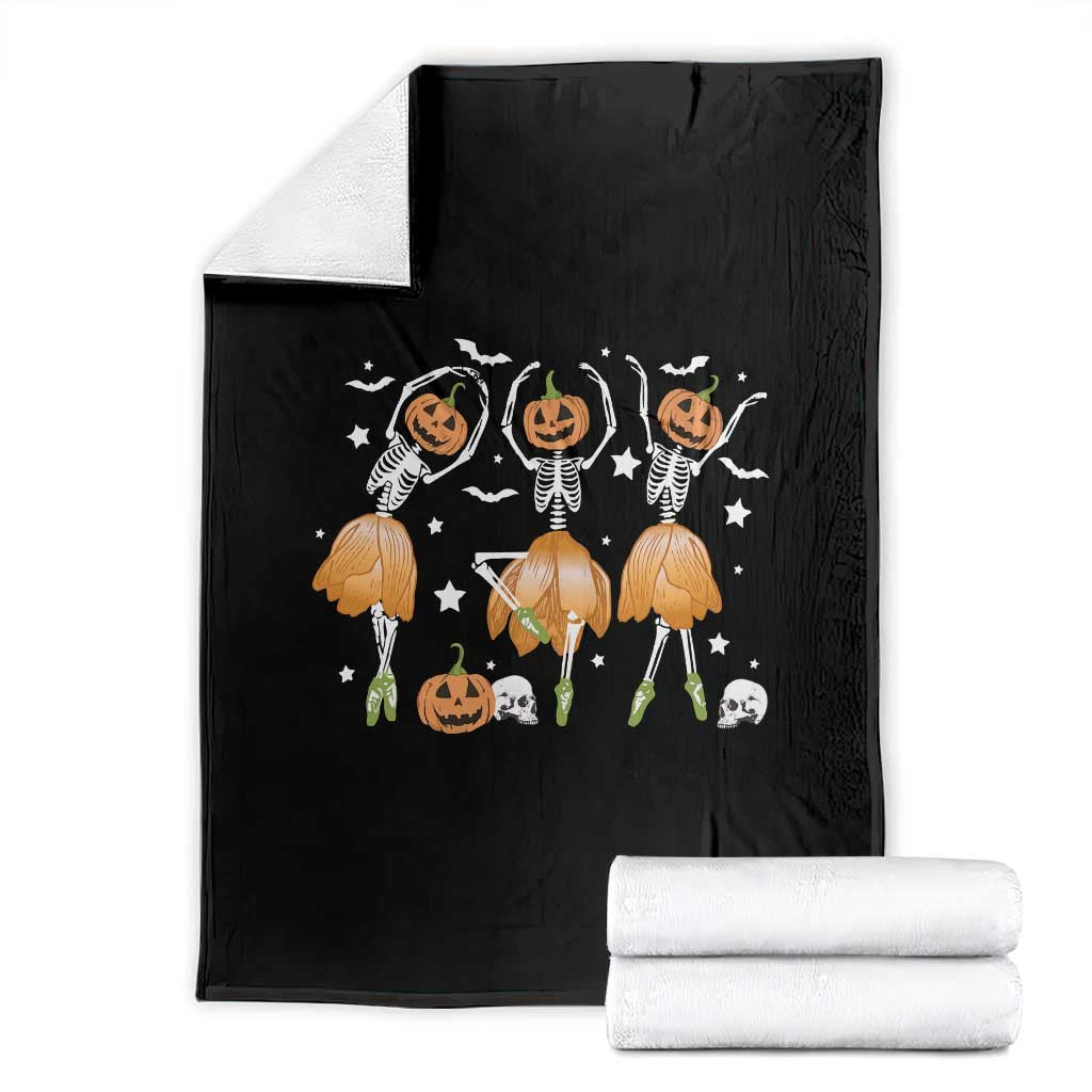 Funny Halloween Throw Blanket Ballerina Pumpkin Skeleton Pumpkin Flower TS11 Black Print Your Wear