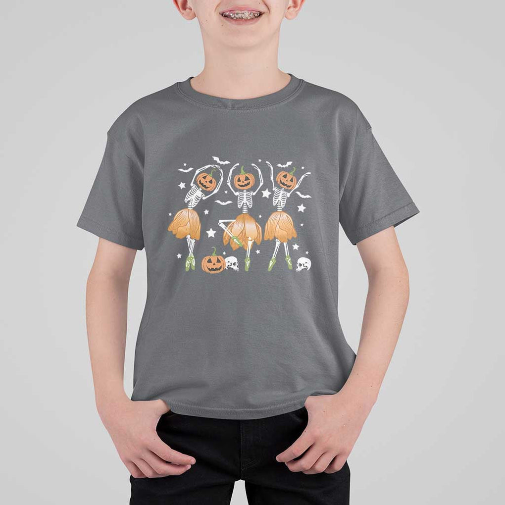 Funny Halloween T Shirt For Kid Ballerina Pumpkin Skeleton Pumpkin Flower TS11 Charcoal Print Your Wear
