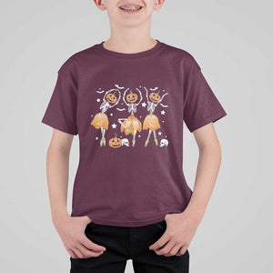 Funny Halloween T Shirt For Kid Ballerina Pumpkin Skeleton Pumpkin Flower TS11 Maroon Print Your Wear