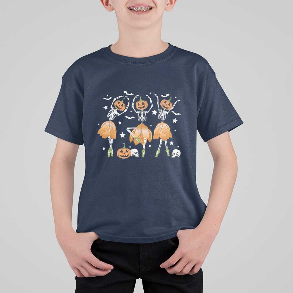 Funny Halloween T Shirt For Kid Ballerina Pumpkin Skeleton Pumpkin Flower TS11 Navy Print Your Wear