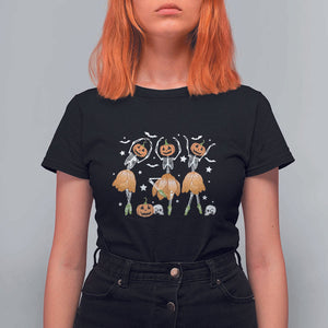 Funny Halloween T Shirt For Women Ballerina Pumpkin Skeleton Pumpkin Flower TS11 Black Print Your Wear