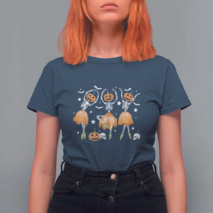 Funny Halloween T Shirt For Women Ballerina Pumpkin Skeleton Pumpkin Flower TS11 Navy Print Your Wear
