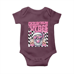 Funny Pink Santa Christmas Baby Onesie Christmas Vibes Checkboard TS11 Maroon Print Your Wear