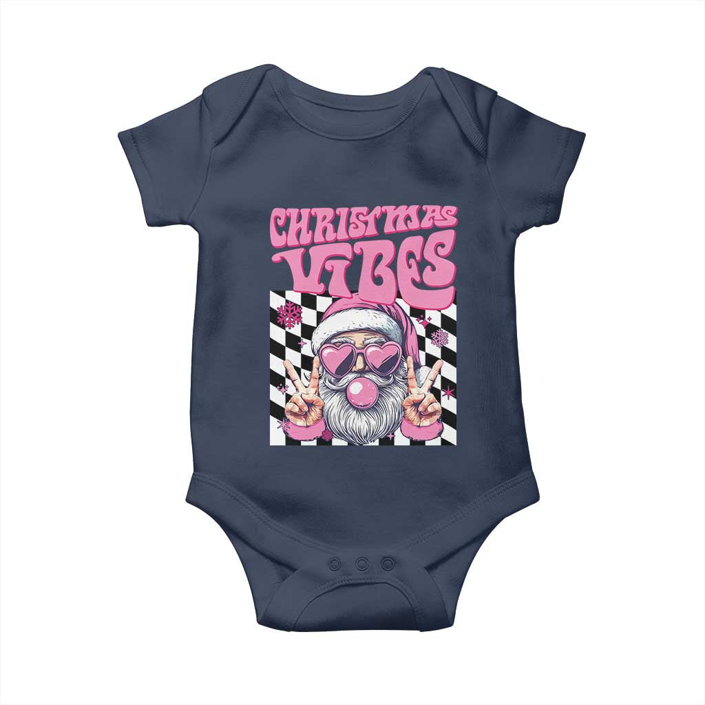 Funny Pink Santa Christmas Baby Onesie Christmas Vibes Checkboard TS11 Navy Print Your Wear