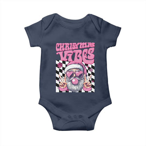 Funny Pink Santa Christmas Baby Onesie Christmas Vibes Checkboard TS11 Navy Print Your Wear