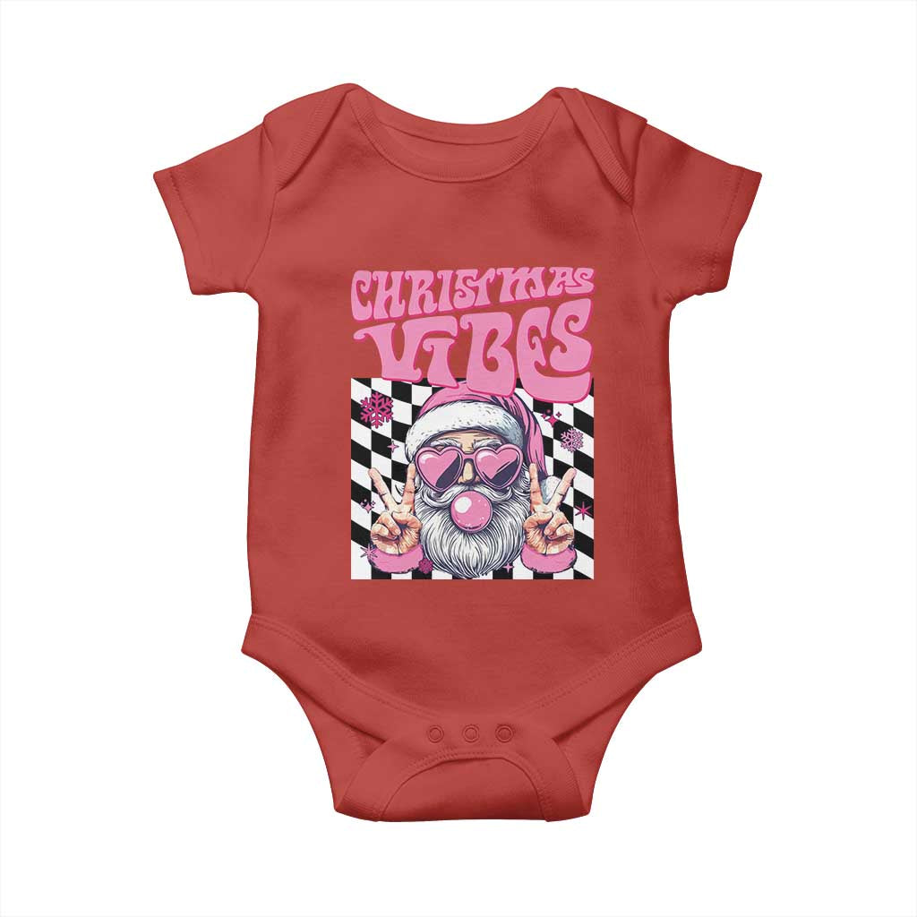 Funny Pink Santa Christmas Baby Onesie Christmas Vibes Checkboard TS11 Red Print Your Wear