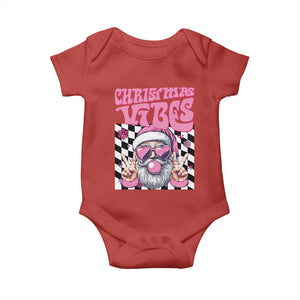 Funny Pink Santa Christmas Baby Onesie Christmas Vibes Checkboard TS11 Red Print Your Wear