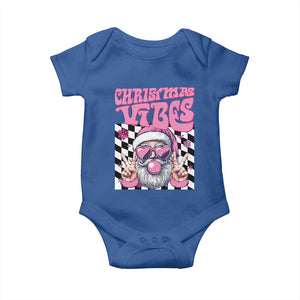 Funny Pink Santa Christmas Baby Onesie Christmas Vibes Checkboard TS11 Royal Blue Print Your Wear
