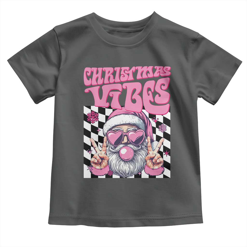 Funny Pink Santa Christmas Baby Shirt Christmas Vibes Checkboard TS11 Dark Heather Print Your Wear