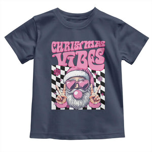 Funny Pink Santa Christmas Baby Shirt Christmas Vibes Checkboard TS11 Navy Print Your Wear