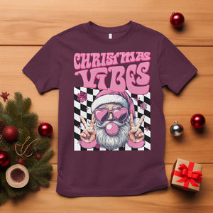 Funny Pink Santa Christmas T Shirt Christmas Vibes Checkboard TS11 Maroon Print Your Wear