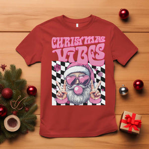 Funny Pink Santa Christmas T Shirt Christmas Vibes Checkboard TS11 Red Print Your Wear